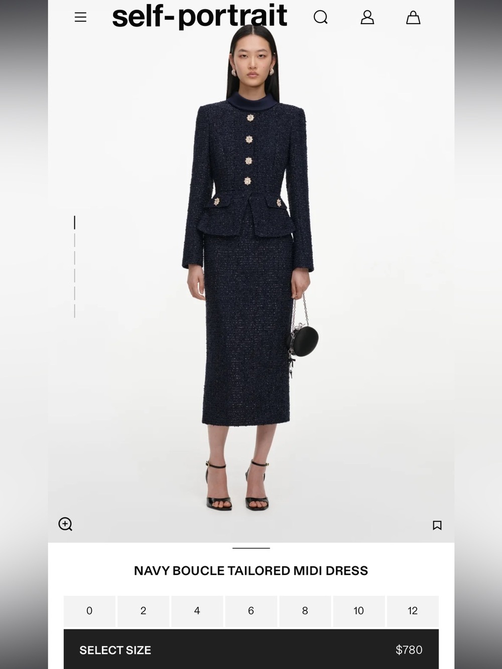 Self portrait NAVY BOUCLE TAILORED MIDI DRESS